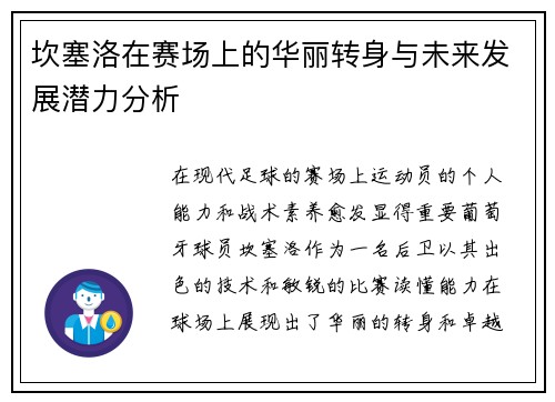 坎塞洛在赛场上的华丽转身与未来发展潜力分析