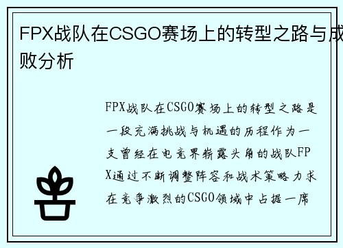 FPX战队在CSGO赛场上的转型之路与成败分析