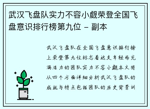 武汉飞盘队实力不容小觑荣登全国飞盘意识排行榜第九位 - 副本